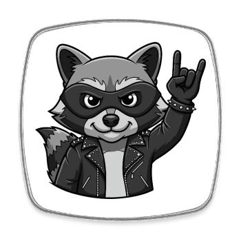 Rocker Raccoon with Rock On Gesture - Square fridge magnet - white - Front