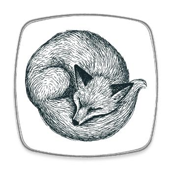 Eingerollter Fuchs - Viereckiger Kühlschrankmagnet - Weiß - Vorne
