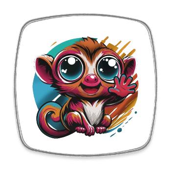 Kunterbunter Chibi Affe - Viereckiger Kühlschrankmagnet - Weiß - Vorne