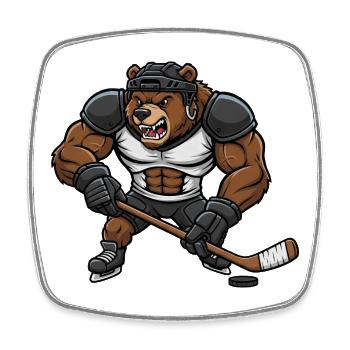 Muskulöser Bär Eishockeyspieler Cartoon  - Square fridge magnet - white - Front