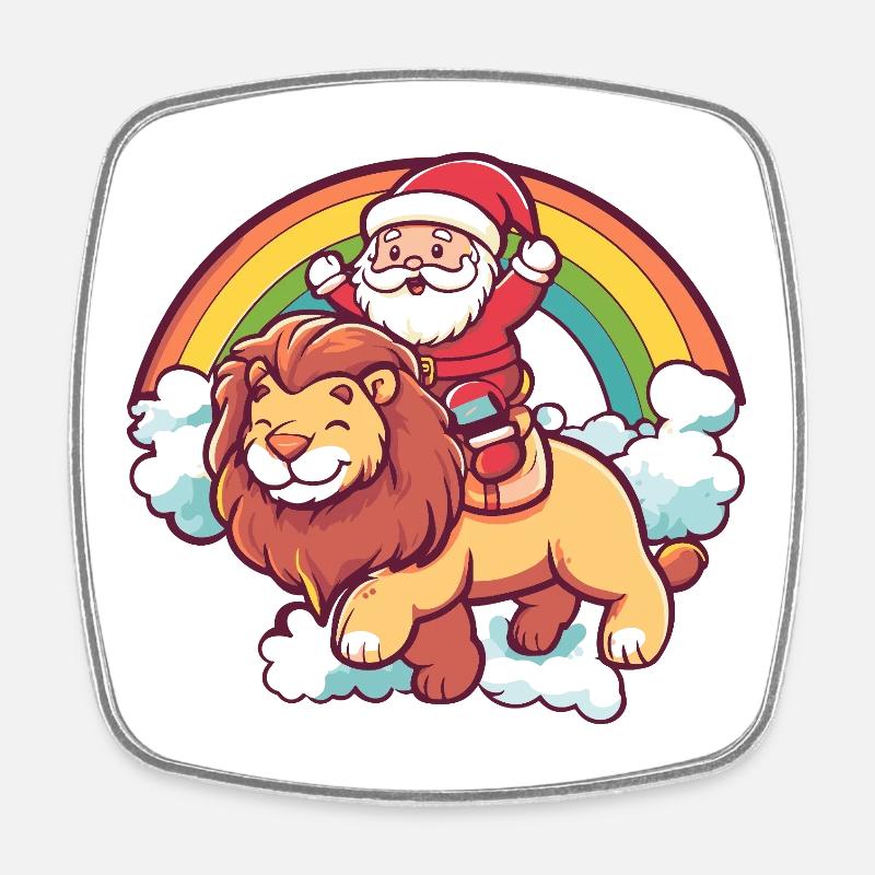Lion Père Noël Noël - Magnet carré - blanc