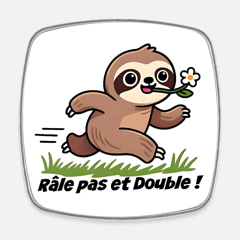 Paresseux curieux et fleur - Magnet carré - blanc