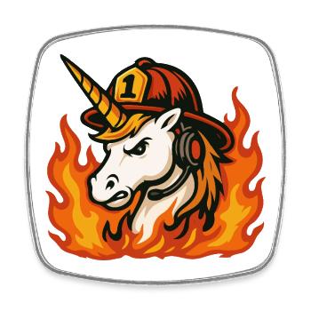 Flammender Einhorn-Feuerwehrmann - Viereckiger Kühlschrankmagnet - Weiß - Vorne