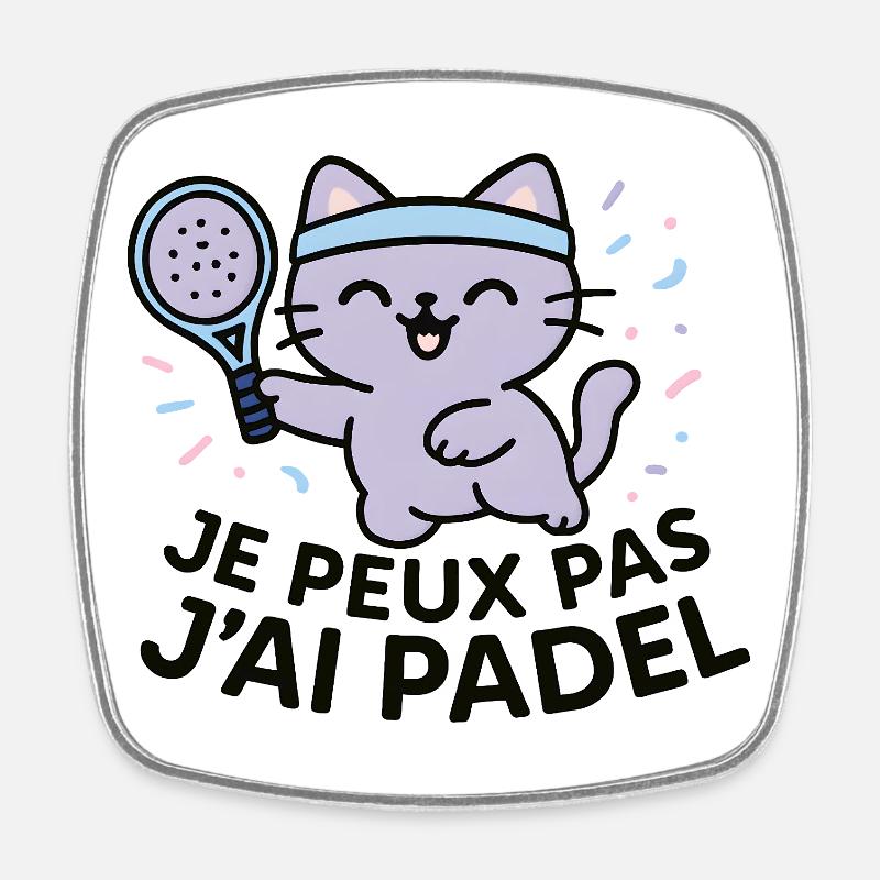 Chat Padel Rieur à Bandeau Bleu - Magnet carré - blanc