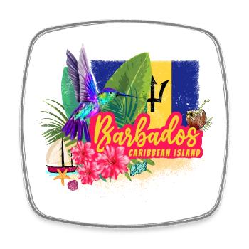 Barbados Vintage  Kolibri und Karibik Design - Viereckiger Kühlschrankmagnet - Weiß - Vorne