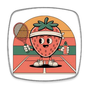 Tennis Erdbeere Retro Cartoon Sport Humor - Viereckiger Kühlschrankmagnet - Weiß - Vorne