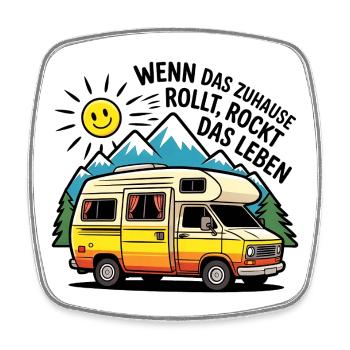 Wohnmobil Spruch – Das Leben rockt Camping Humor - Viereckiger Kühlschrankmagnet - Weiß - Vorne