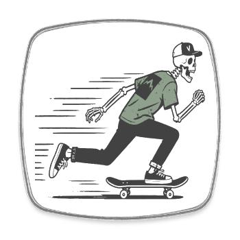 Skater Skelett T-Shirt – Cooles Streetwear Design - Viereckiger Kühlschrankmagnet - Weiß - Vorne