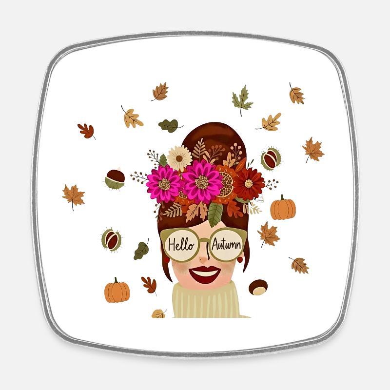 Autumn Bloom Headband Portrait - Square fridge magnet - white