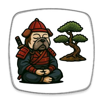 Bulldogge Samurai meditiert mit Bonsai Baum - Viereckiger Kühlschrankmagnet - Weiß - Vorne