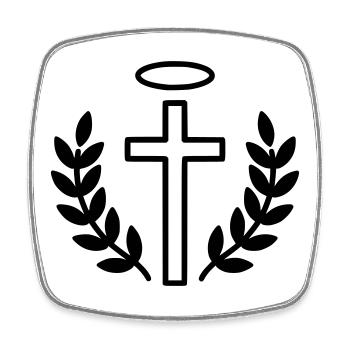 Christliches Kreuz mit Heiligenschein & Lorbeer - Viereckiger Kühlschrankmagnet - Weiß - Vorne