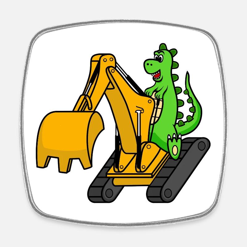 Dino Bagger Dinosaurier - Viereckiger Kühlschrankmagnet - Weiß