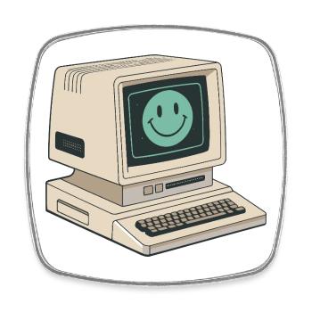 Retro-Smiley-Gesicht auf Vintage-Computer - Viereckiger Kühlschrankmagnet - Weiß - Vorne