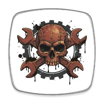 Skull Wrench – Für echte Schrauber-Seelen - Viereckiger Kühlschrankmagnet - Weiß - Vorne
