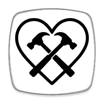 Marteaux croisés coeur constructeur outils de bricolage - Magnet carré - blanc - Devant