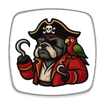 Pirate bouledogue avec perroquet chien drôle dessin animé - Magnet carré - blanc - Devant