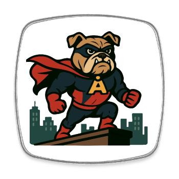 Superhero Bulldog Standing Brave City Cartoon - Square fridge magnet - white - Front