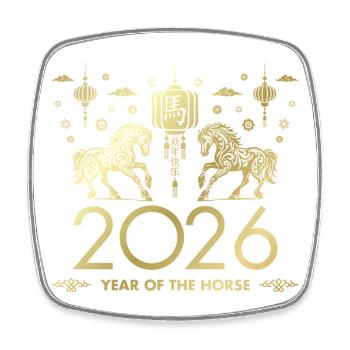Chinese New year of the Horse 2026 - Square fridge magnet - white - Front