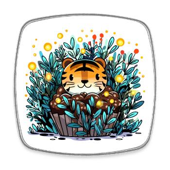 Tiger im Blütenkorb Cupcake - Viereckiger Kühlschrankmagnet - Weiß - Vorne