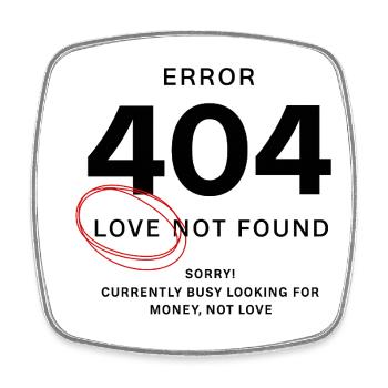 Amour non trouvé – Erreur 404 - Magnet carré - blanc - Devant
