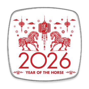 Chinese New year of the Horse 2026 - Square fridge magnet - white - Front