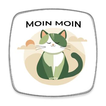 Moin moin - Chat avec salutation nord-allemande - Magnet carré - blanc - Devant