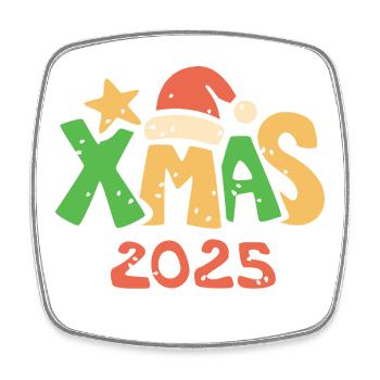 XMAS 2025 bunter Weihnachts-Schriftzug - Viereckiger Kühlschrankmagnet - Weiß - Vorne