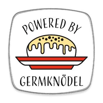 Powered by Germknödel - Viereckiger Kühlschrankmagnet - Weiß - Vorne