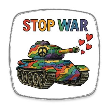 Regenbogen Panzer mit Peace-Zeichen – STOP WAR - Viereckiger Kühlschrankmagnet - Weiß - Vorne