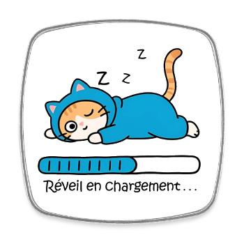 Cat alarm clock charging... - Square fridge magnet - white - Front