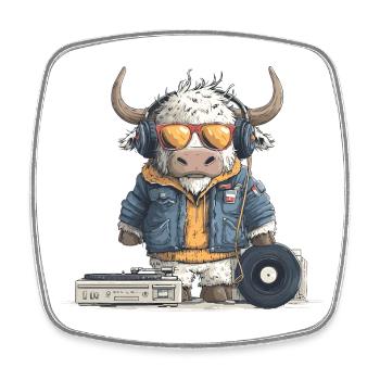 Stier DJ mit Kopfhörer - Viereckiger Kühlschrankmagnet - Weiß - Vorne