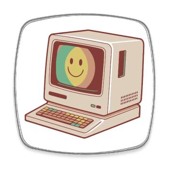 Retro Computer Smile Pastellgrün Gelb Rot - Viereckiger Kühlschrankmagnet - Weiß - Vorne