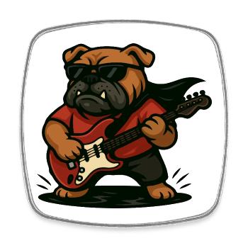 Rock Bulldog spielt E-Gitarre Cartoon Art - Viereckiger Kühlschrankmagnet - Weiß - Vorne