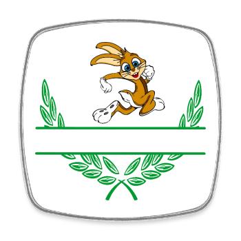 Rabbit Laurel Wreath with Namespace - Square fridge magnet - white - Front