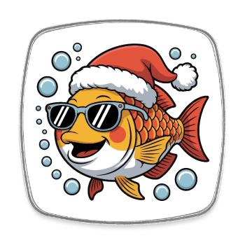 Poisson de Noël avec des lunettes de soleil - Magnet carré - blanc - Devant