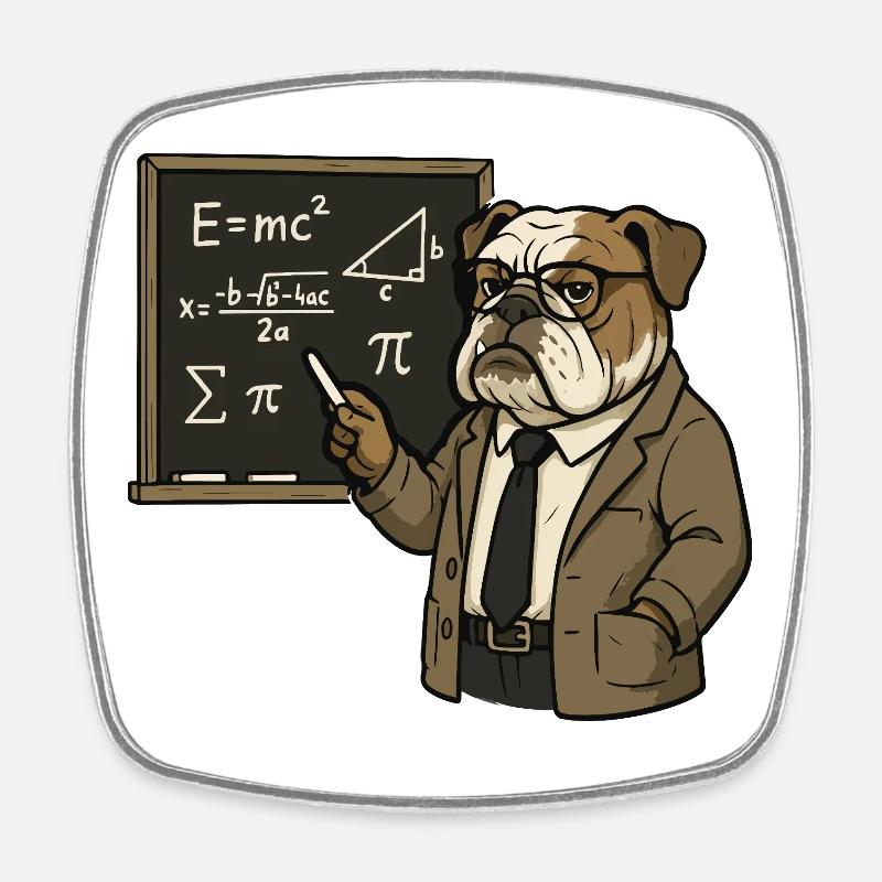 Bulldog Math Teacher at Chalkboard Classroom Art - Square fridge magnet - white
