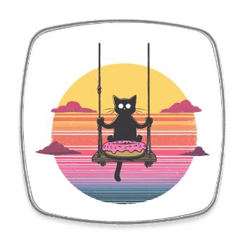 Katzenswing am Donut Sonnenuntergang - Viereckiger Kühlschrankmagnet - Weiß - Vorne