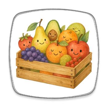 Lächelnder Obstkorb Aquarell Früchte Korb Kinder  - Viereckiger Kühlschrankmagnet - Weiß - Vorne