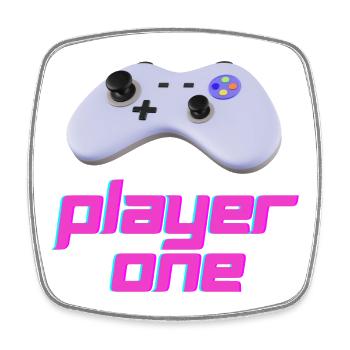 Neon Retro Controller Spieler Eins - Viereckiger Kühlschrankmagnet - Weiß - Vorne