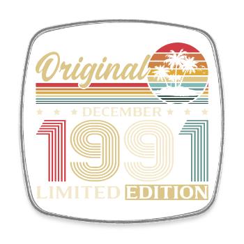 34. Geburtstag Original Dezember Jahrgang 1991 - Viereckiger Kühlschrankmagnet - Weiß - Vorne