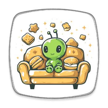 Kuscheliger Alien auf sonnigem Sofa - Viereckiger Kühlschrankmagnet - Weiß - Vorne