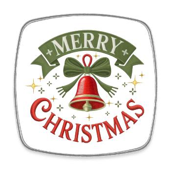 Joyeux Cloche de Noël avec ruban vert - Magnet carré - blanc - Devant