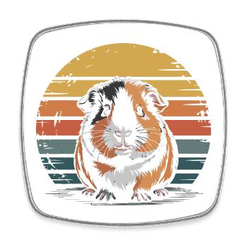 Guinea Pig Retro Sunset - Square fridge magnet - white - Front