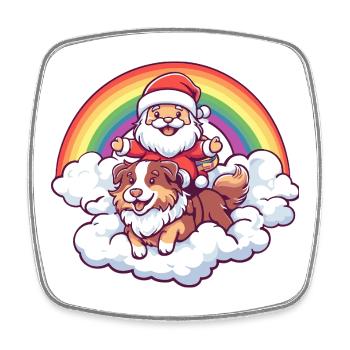 Chien Border Collie Père Noël - Magnet carré - blanc - Devant