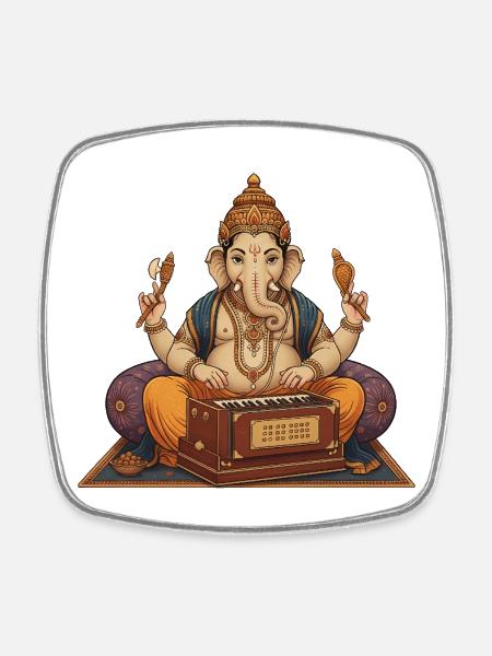 Ganesha Harmonium Art - Square fridge magnet - white