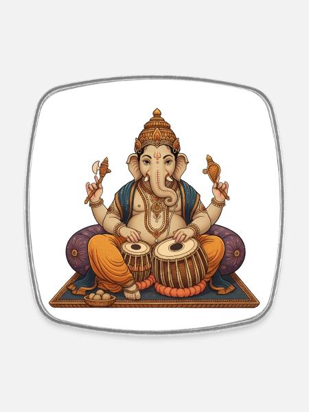 Ganesha Tabla - Square fridge magnet - white