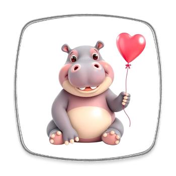 Love Hippo with Red Heart Balloon - Square fridge magnet - white - Front