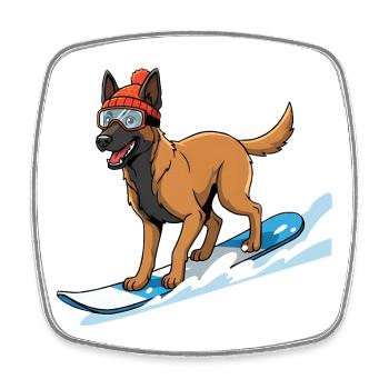Snowboard Hund mit Muetze und Skibrille - Viereckiger Kühlschrankmagnet - Weiß - Vorne