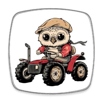 Owl Tractor Farmer - Square fridge magnet - white - Front