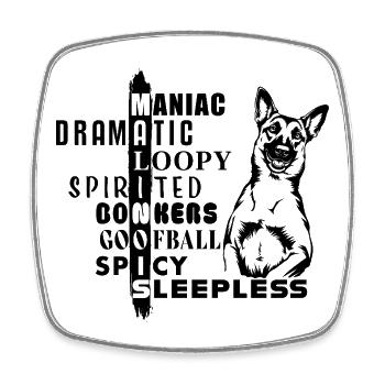 Puzzle de mots de personnalité malinois belge - Magnet carré - blanc - Devant